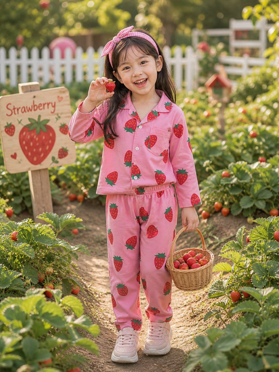 Piyama Anak Strawberry Sweet Pink Long Sleeve Set