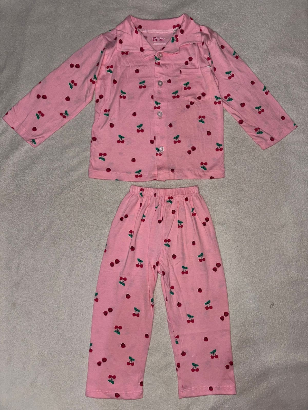 Piyama Anak Perempuan Cherry Pink Long Sleeve Set - Image 2