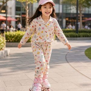 Piyama Anak Cute Garden Cream Long Sleeve Set