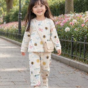 Piyama Anak Bee Garden Cream Long Sleeve Set