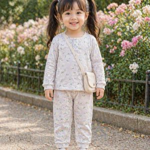 Piyama Anak Floral Soft Cream Long Sleeve Set