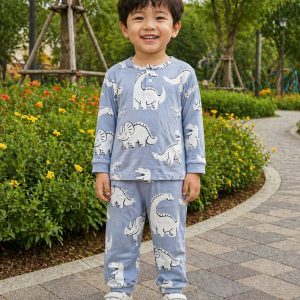 Piyama Anak Blue Dino Long Sleeve Set